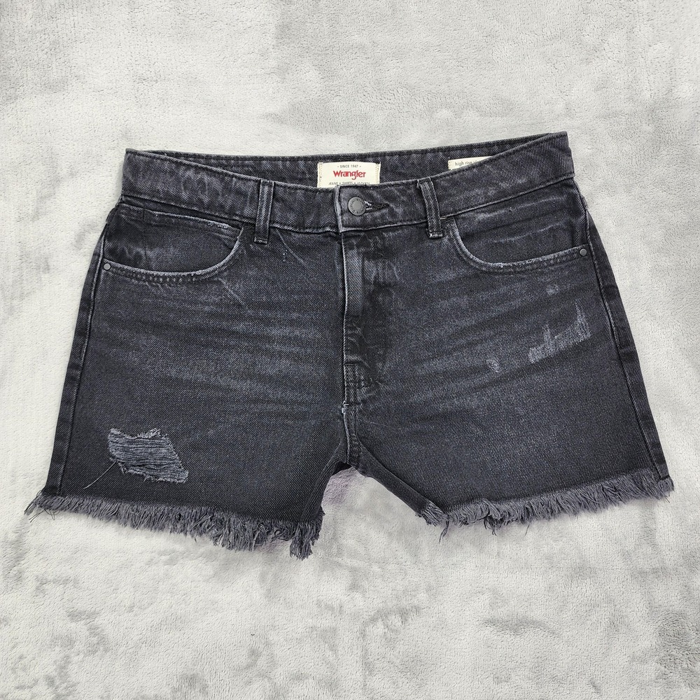 Wrangler Shorts Womens 8 Black High Rise Vintage 3 Inch Cutoff Denim Distressed‎